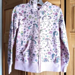 Girls Spotted Zebra, Unicorn pink hoodie, sz M8